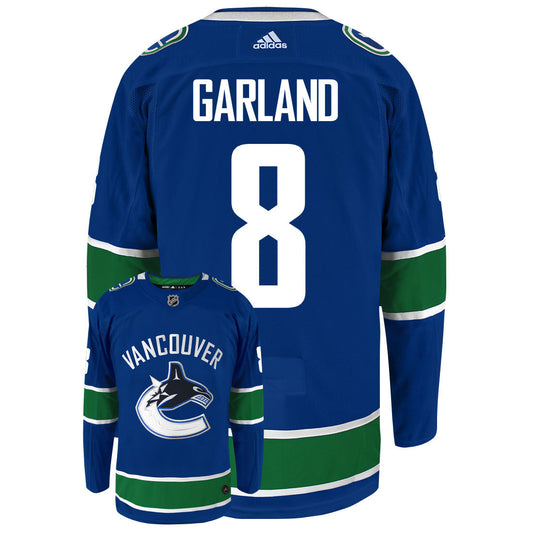 Conor Garland Vancouver Canucks Adidas Primegreen Authentic Home NHL Hockey Jersey - Back/Front View