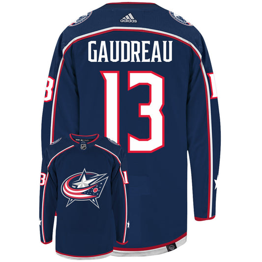 Johnny Gaudreau Columbus Blue Jackets Adidas Primegreen Authentic NHL Hockey Jersey - Back/Front View
