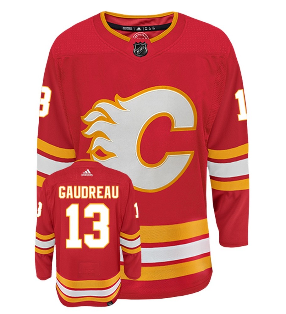 Johnny Gaudreau Calgary Flames Adidas Primegreen Authentic Home NHL Hockey Jersey - Front/Back View