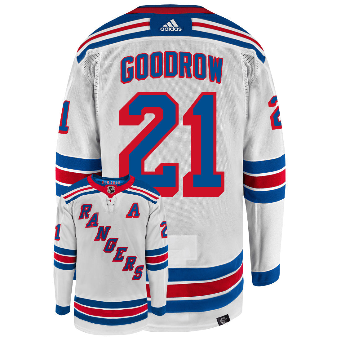 Barclay Goodrow New York Rangers Adidas Primegreen Authentic Away NHL Hockey Jersey - Back/Front View