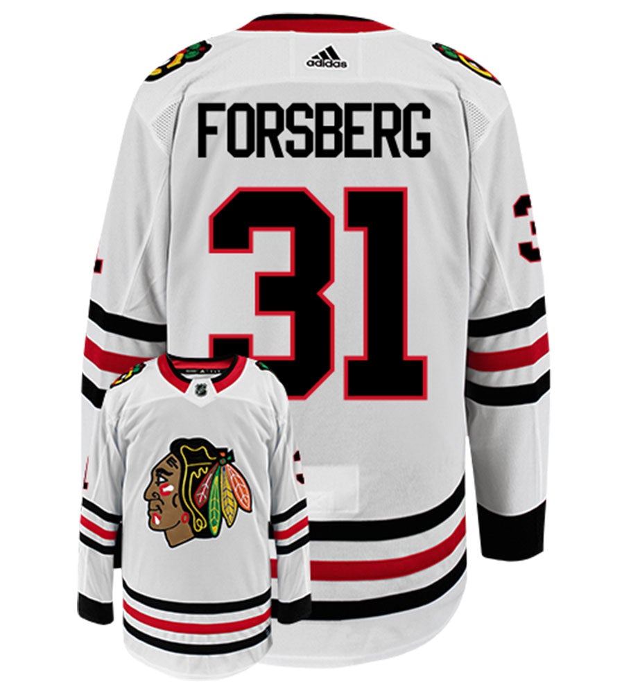 Anton Forsberg Chicago Blackhawks Adidas Authentic Away NHL Hockey Jersey