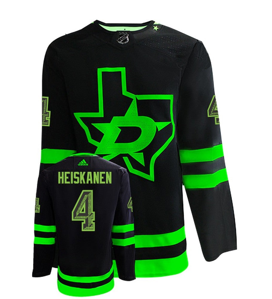 Miro Heiskanen Dallas Stars Adidas Primegreen Authentic Alternate NHL Hockey Jersey - Front/Back View