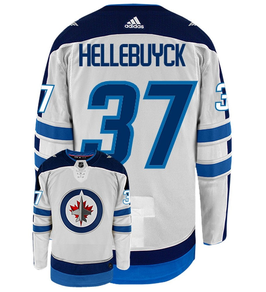 Connor Hellebuyck Winnipeg Jets Adidas Primegreen Authentic Away NHL Hockey Jersey - Back/Front View