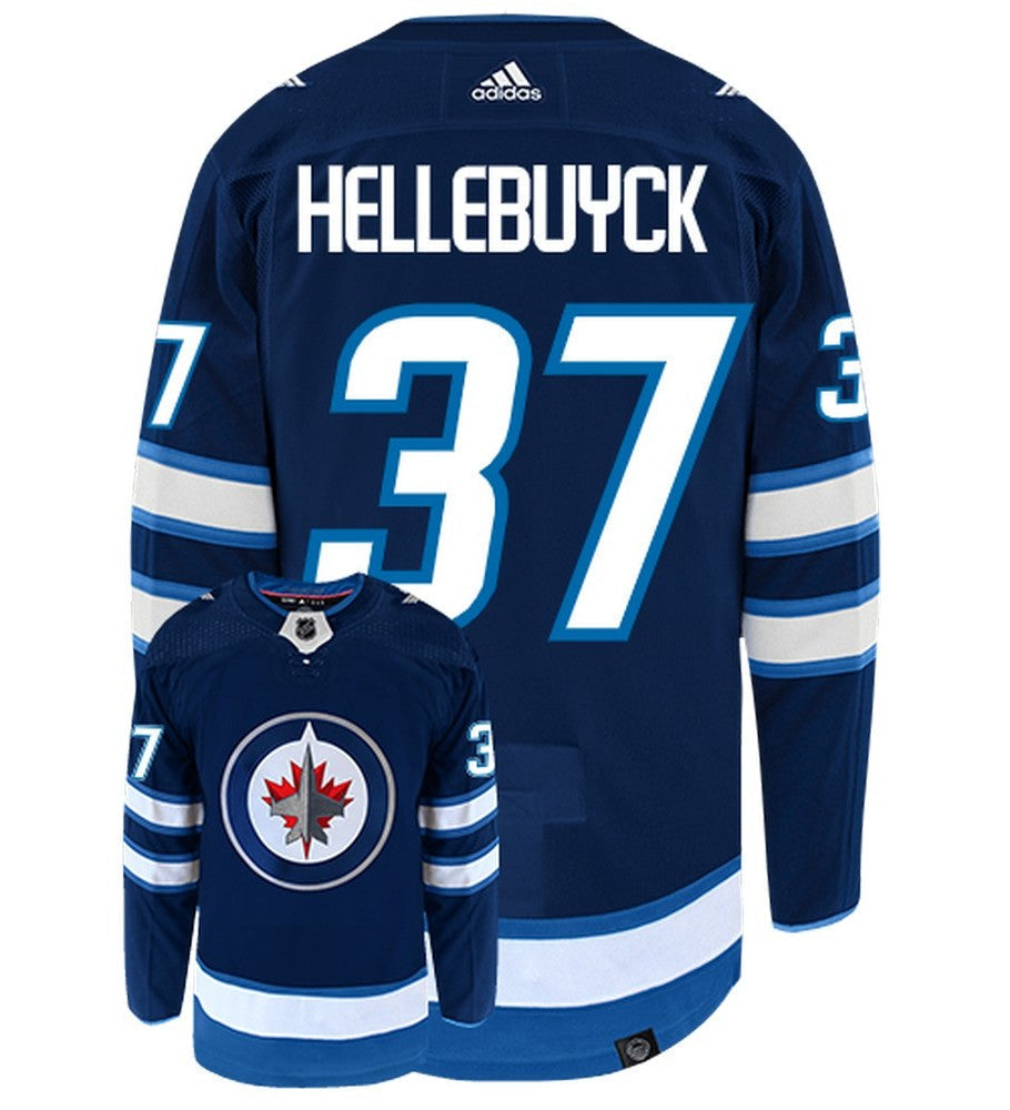 Connor Hellebuyck Winnipeg Jets Adidas Primegreen Authentic Home NHL Hockey Jersey - Back/Front View