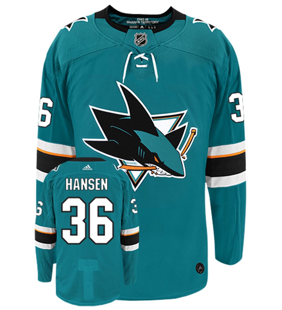Jannik Hansen San Jose Sharks Adidas Authentic Home NHL Hockey Jersey