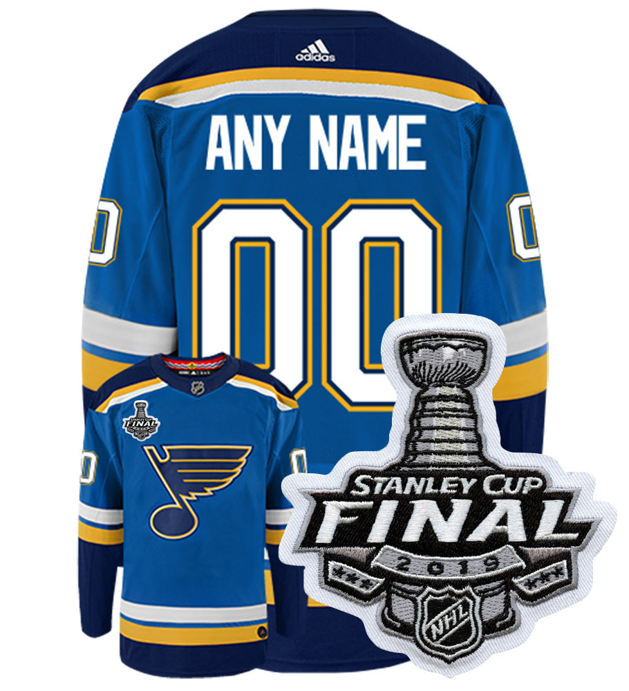 St. Louis Blues Adidas Authentic Home NHL Hockey Jersey with 2019 Stanley Cup Final Patch