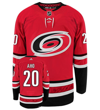 Sebastian Aho Carolina Hurricanes Adidas Primegreen Authentic Home NHL Hockey Jersey - Front/Back View