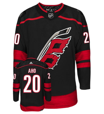 Sebastian Aho Carolina Hurricanes Adidas Primegreen Authentic Alternate NHL Hockey Jersey - Front/Back View