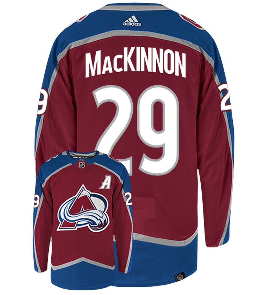 Nathan MacKinnon Colorado Avalanche Adidas Primegreen Authentic Home NHL Hockey Jersey - Back/Front View