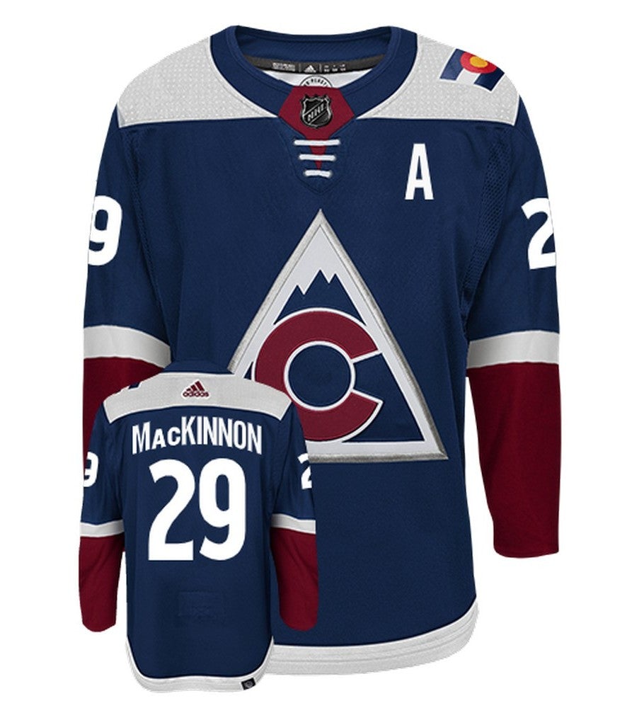 Nathan MacKinnon Colorado Avalanche Adidas Primegreen Authentic Alternate NHL Hockey Jersey - Front/Back View