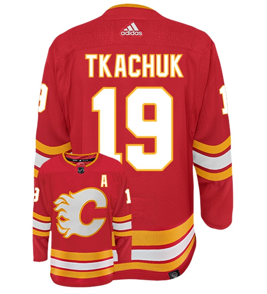 Matthew Tkachuk Calgary Flames Adidas Primegreen Authentic Home NHL Hockey Jersey - Back/Front View