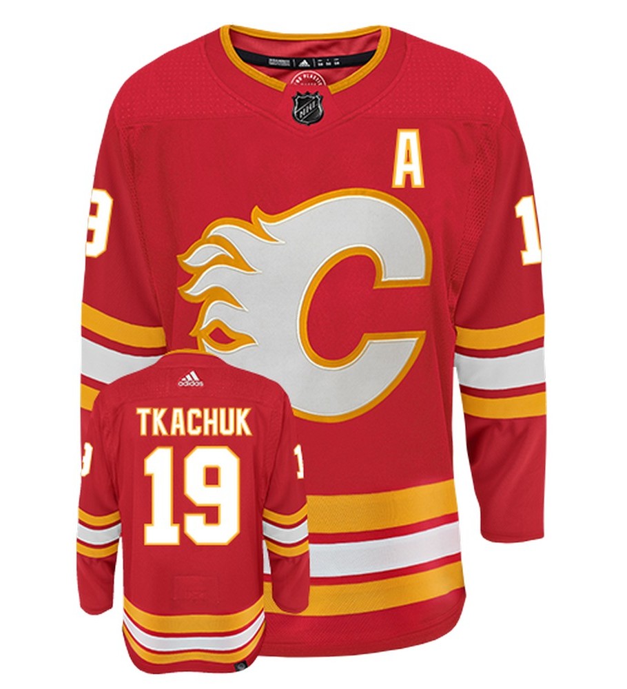 Matthew Tkachuk Calgary Flames Adidas Primegreen Authentic Home NHL Hockey Jersey - Front/View Back