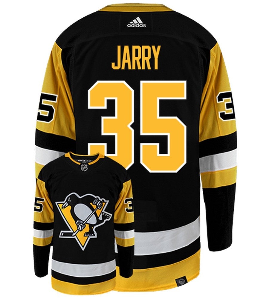 Tristan Jarry Pittsburgh Penguins Adidas Primegreen Authentic Home NHL Hockey Jersey - Back/Front View