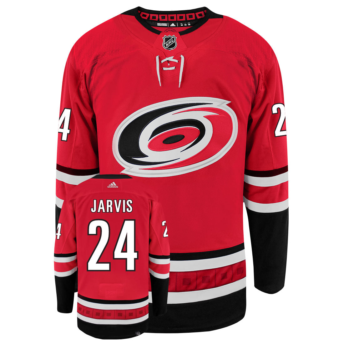 Seth Jarvis Carolina Hurricanes Adidas Primegreen Authentic Home NHL Hockey Jersey - Front/Back View
