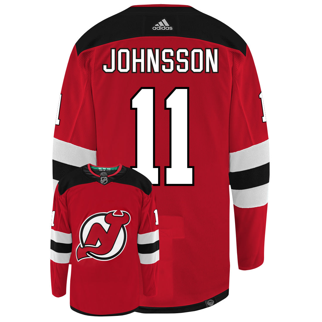Andreas Johnsson New Jersey Devils Adidas Primegreen Authentic NHL Hockey Jersey - Back/Front View