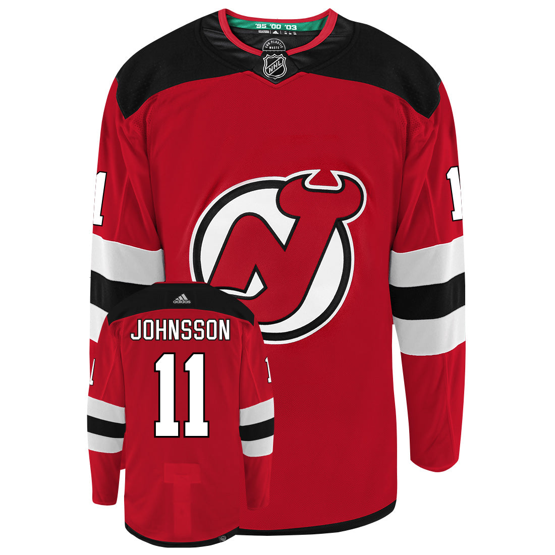Andreas Johnsson New Jersey Devils Adidas Primegreen Authentic NHL Hockey Jersey - Front/Back View