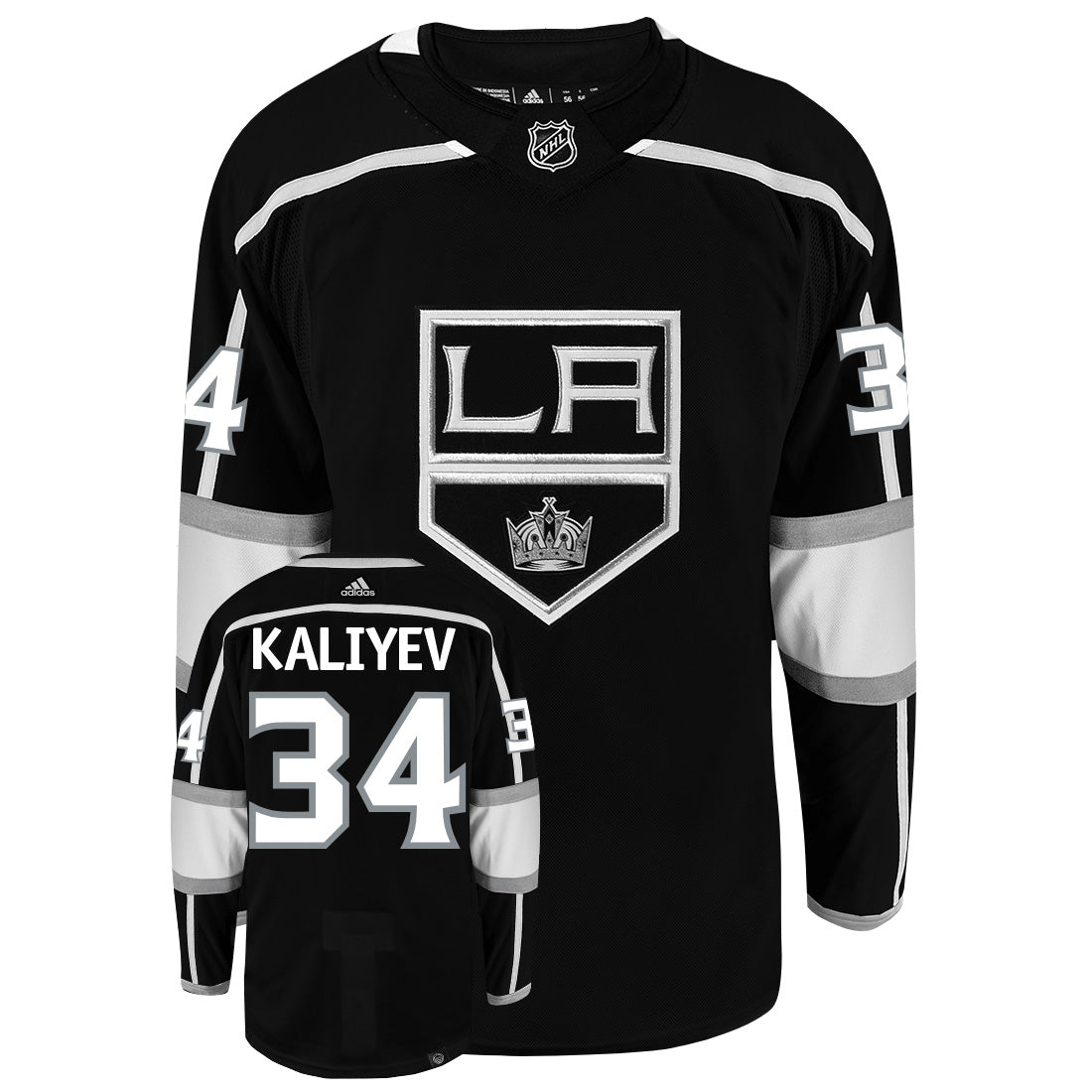 Arthur Kaliyev Los Angeles Kings Adidas Primegreen Authentic Home NHL Hockey Jersey - Front/Back View