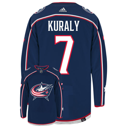 Sean Kuraly Columbus Blue Jackets Adidas Primegreen Authentic Home NHL Hockey Jersey - Back/Front View