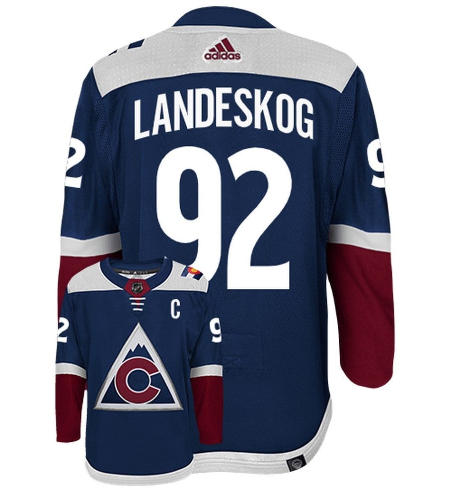 Gabriel Landeskog Colorado Avalanche Adidas Primegreen Authentic Third Alternate NHL Hockey Jersey - Back/Front View