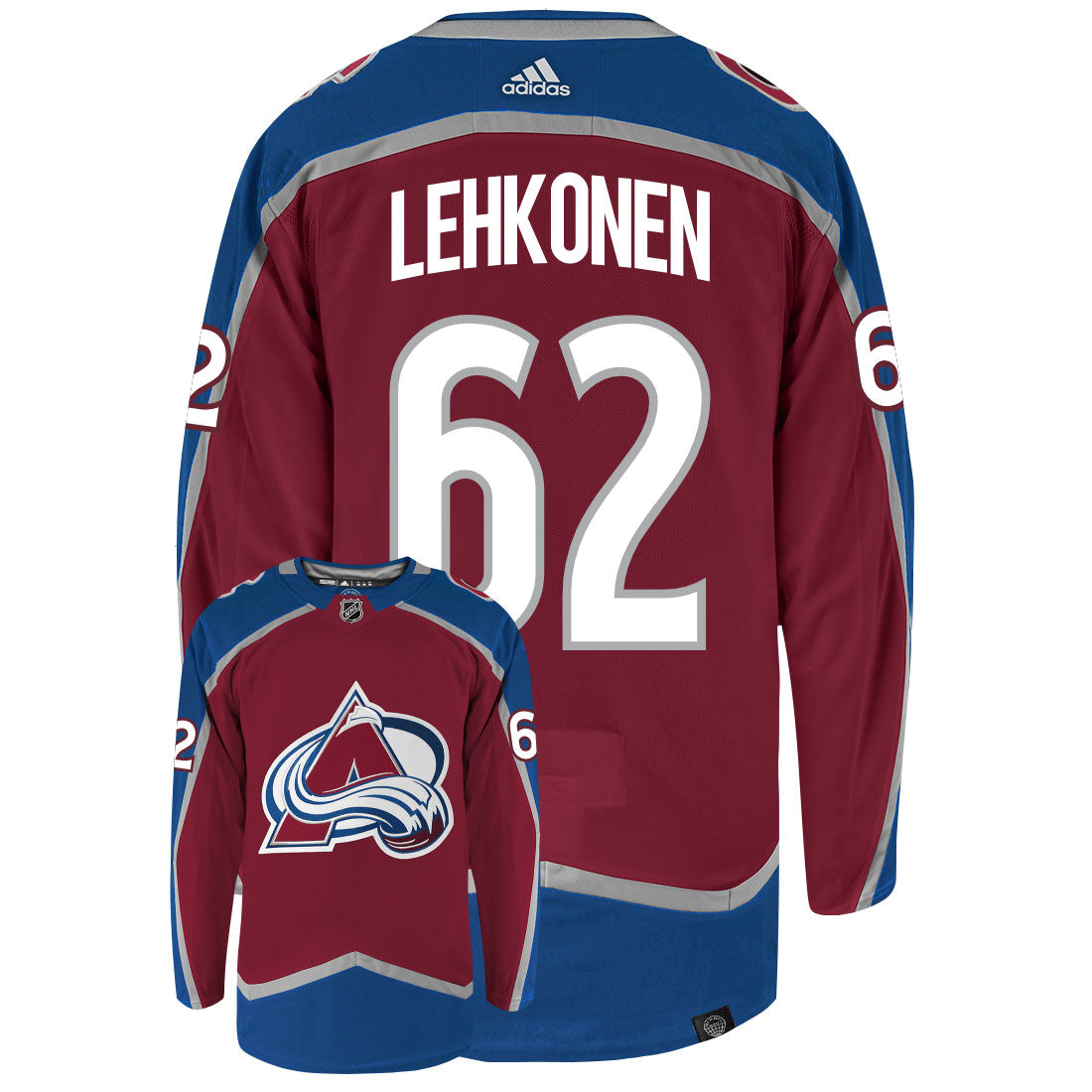 Arturri Lehkonen Colorado Avalanche Adidas Primegreen Authentic Home NHL Hockey Jersey - Back/Front View