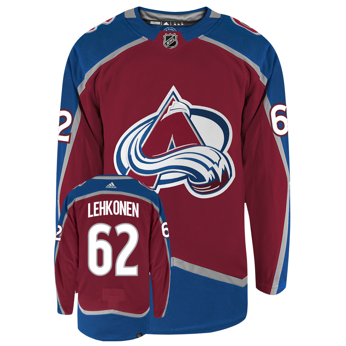 Arturri Lehkonen Colorado Avalanche Adidas Primegreen Authentic Home NHL Hockey Jersey - Front/Back View