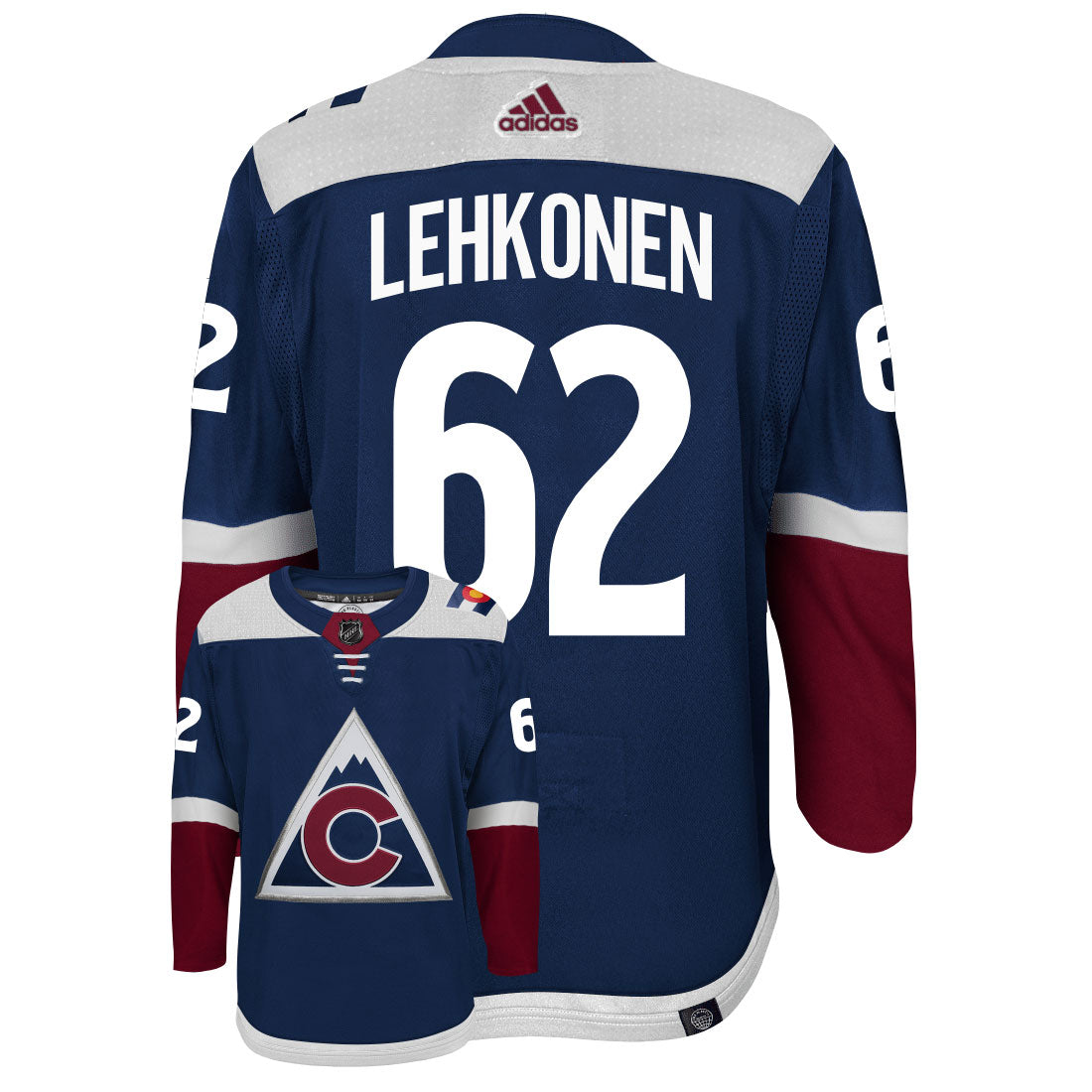 Arturri Lehkonen Colorado Avalanche Adidas Primegreen Authentic Third Alternate NHL Hockey Jersey - Back/Front View