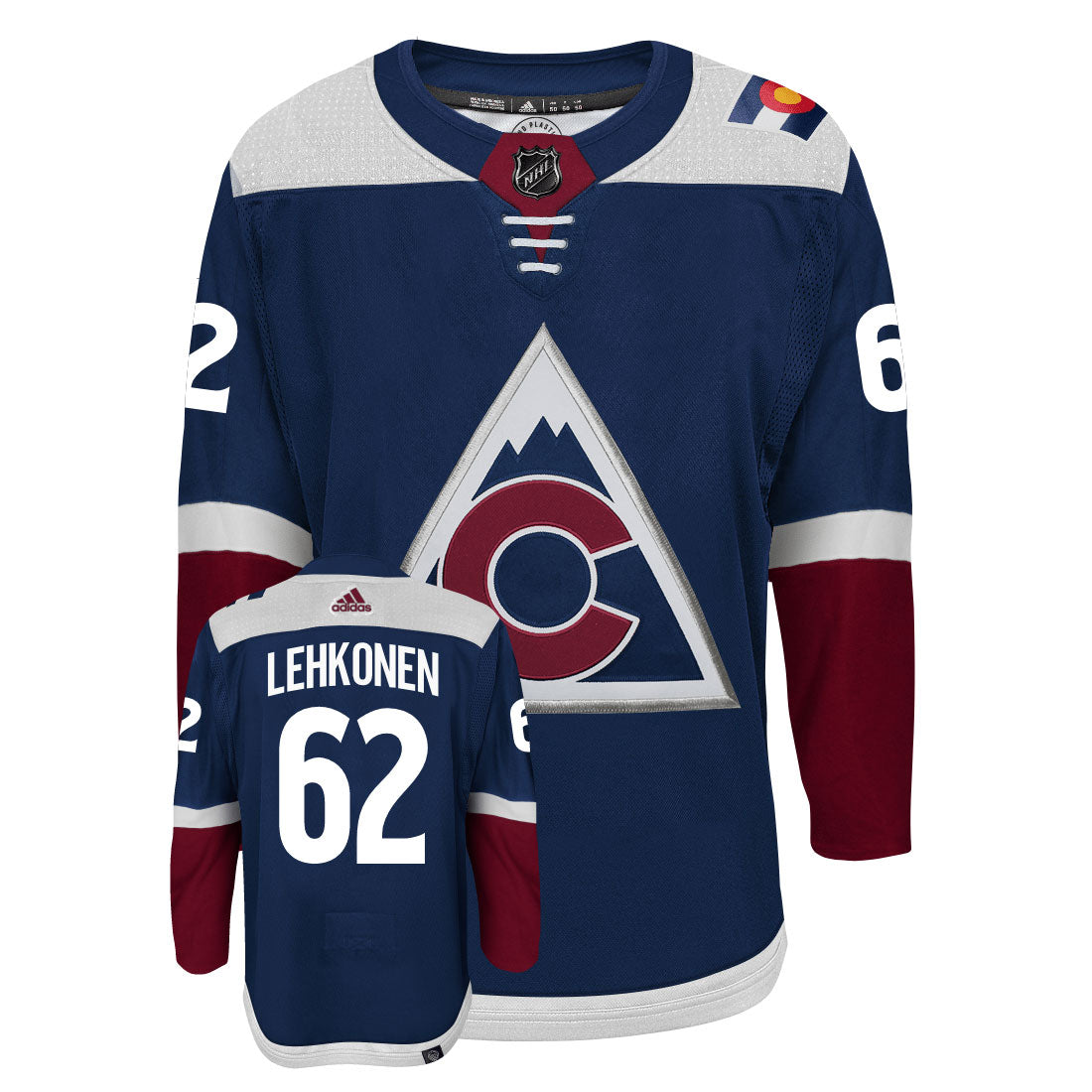Arturri Lehkonen Colorado Avalanche Adidas Primegreen Authentic Third Alternate NHL Hockey Jersey - Front/Back View