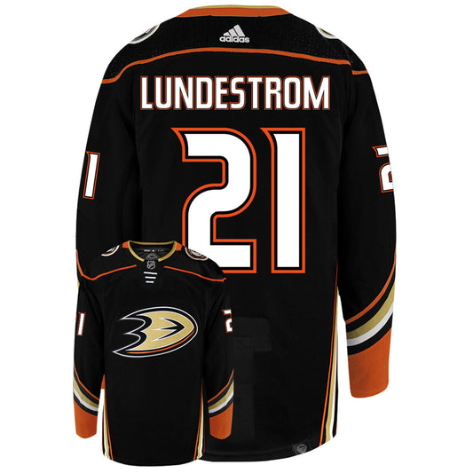 Isac Lundestrom Anaheim Ducks Adidas Primegreen Authentic Home NHL Hockey Jersey - Back/Front View