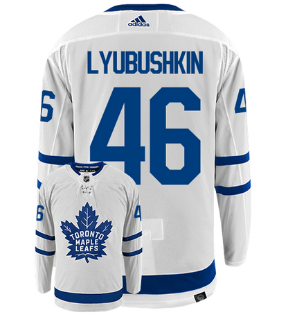 Ilya Lybushkin Toronto Maple Leafs Adidas Primegreen Authentic Away NHL Hockey Jersey - Back/Front View