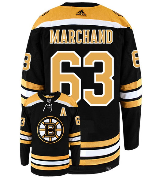 Brad Marchand Boston Bruins Adidas Primegreen Authentic Home NHL Hockey Jersey - Back/Front View