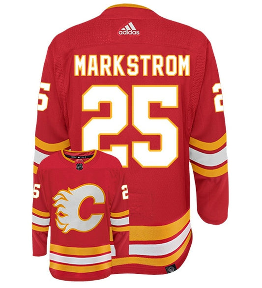 Jakob Markstrom Calgary Flames Adidas Primegreen Authentic Home NHL Hockey Jersey - Back/Front View