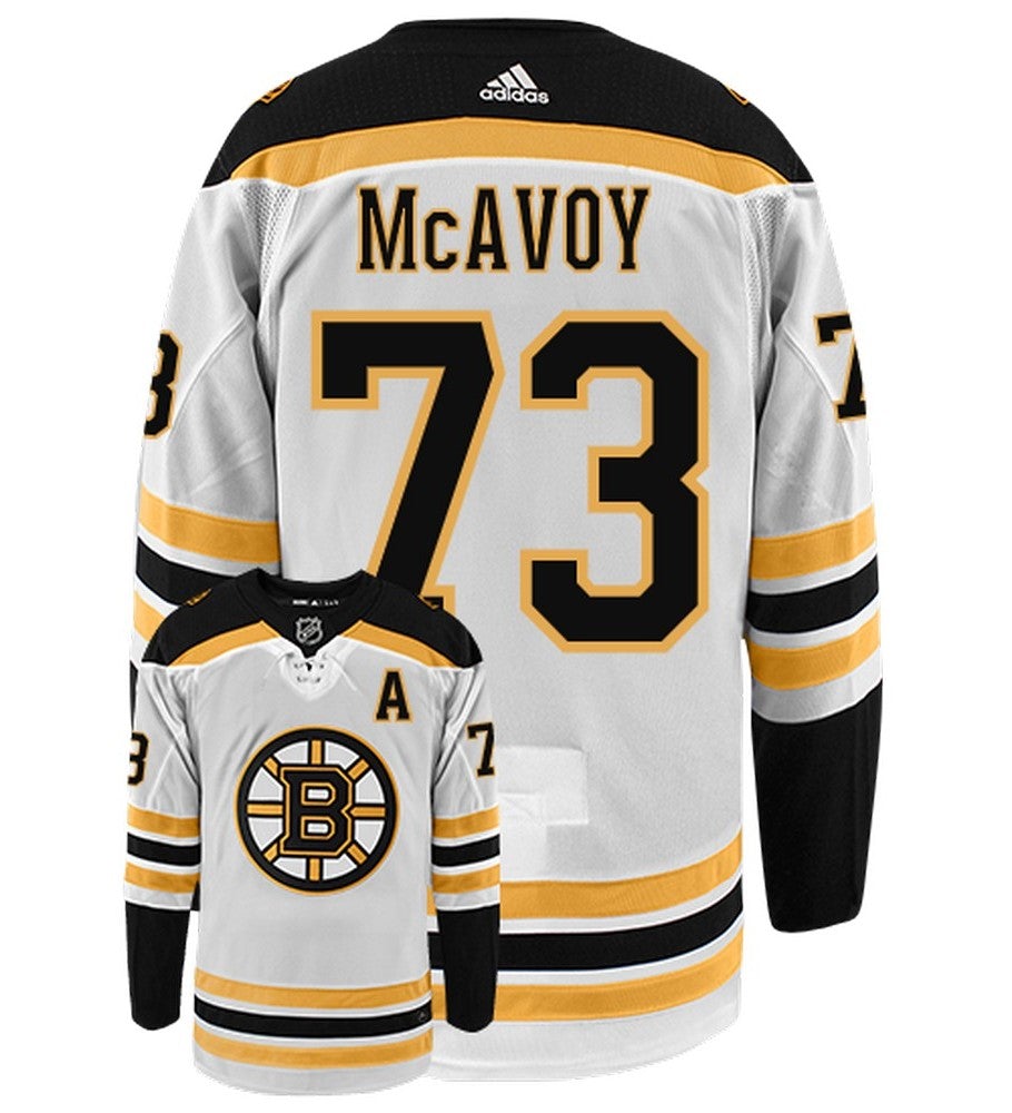 Charlie McAvoy Boston Bruins Adidas Primegreen Authentic Away NHL Hockey Jersey - Back/Front View