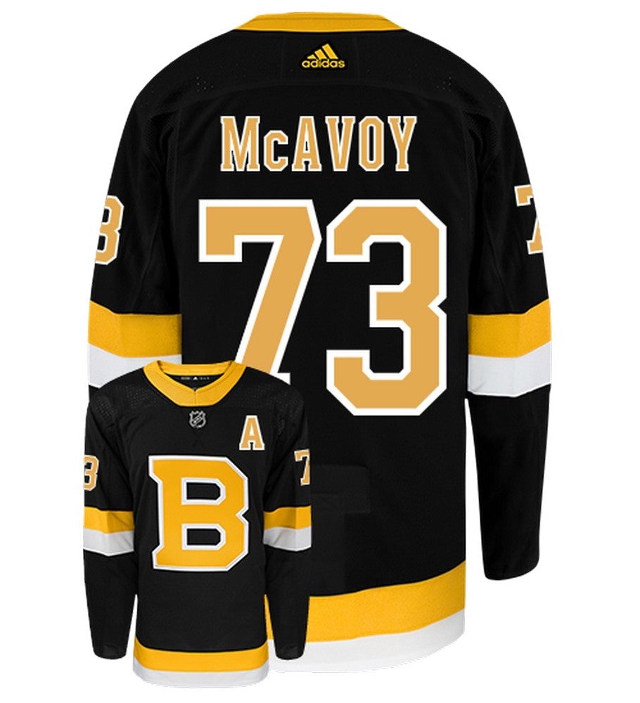 Charlie McAvoy Boston Bruins Adidas Primegreen Authentic Alternate NHL Hockey Jersey - Back/Front View