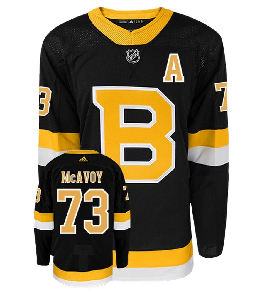 Charlie McAvoy Boston Bruins Adidas Primegreen Authentic Alternate NHL Hockey Jersey - Front/Back View