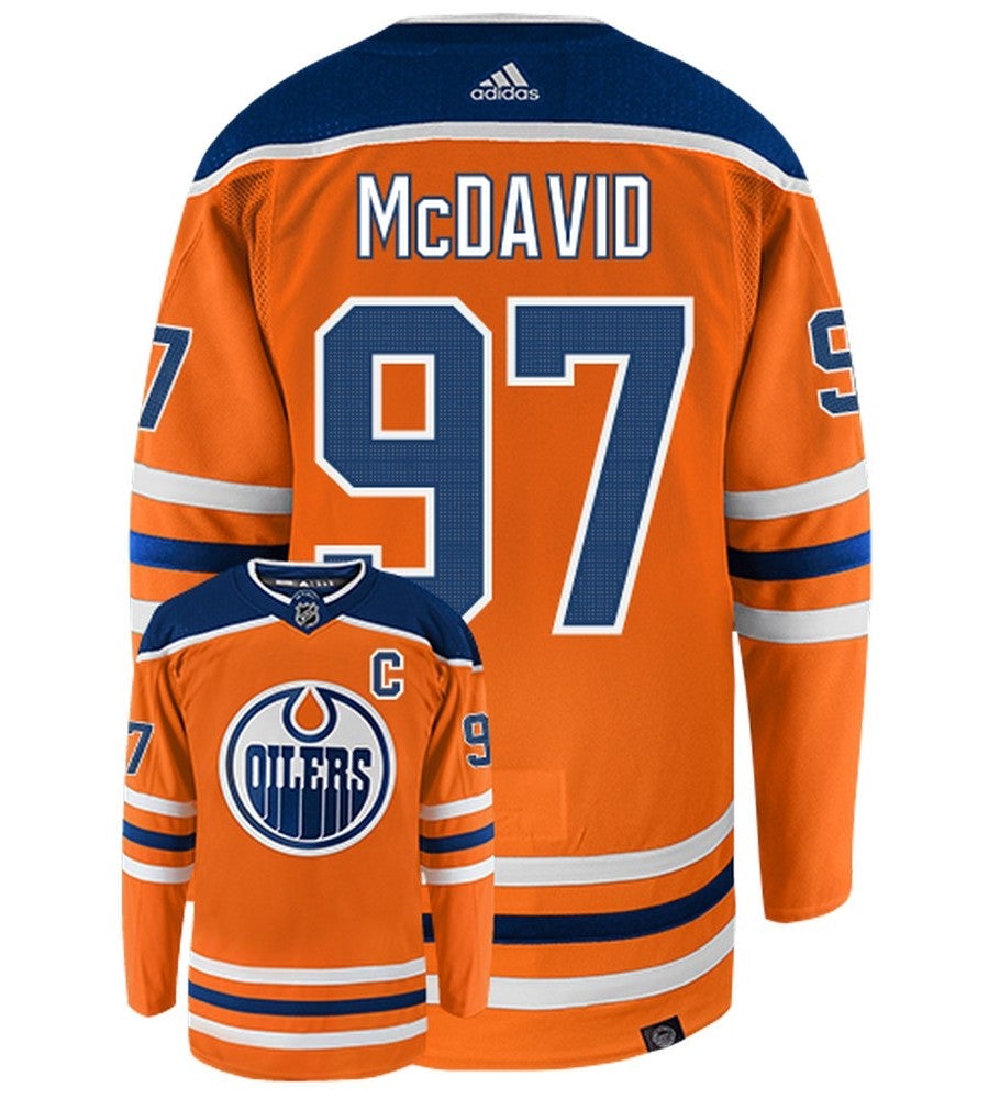 Connor McDavid Edmonton Oilers Adidas Primegreen Authentic Home NHL Hockey Jersey - Back/Front View