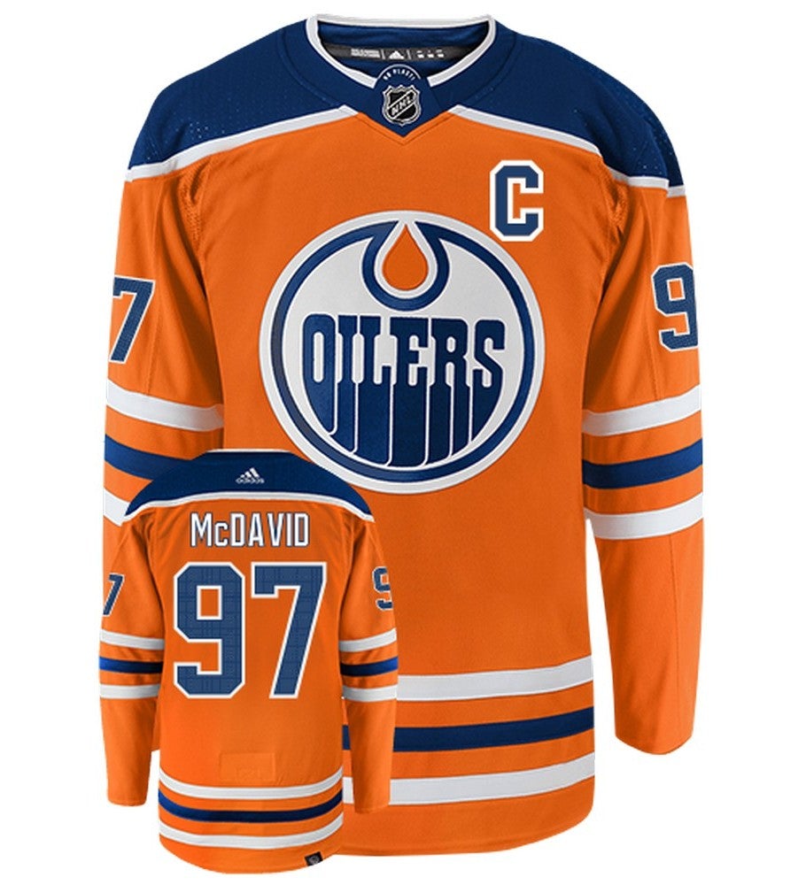 Connor McDavid Edmonton Oilers Adidas Primegreen Authentic Home NHL Hockey Jersey - Front/Back View
