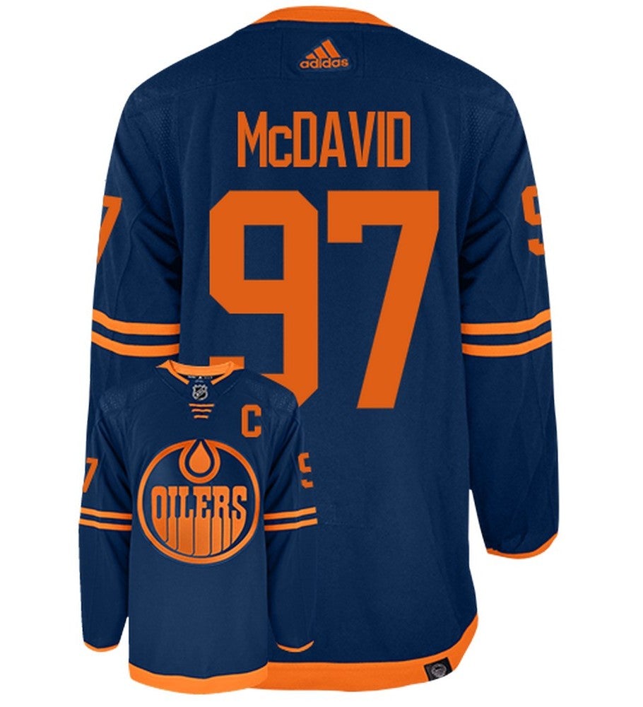 Connor McDavid Edmonton Oilers Adidas Primegreen Authentic Third Alternate NHL Hockey Jersey - Back/Front View