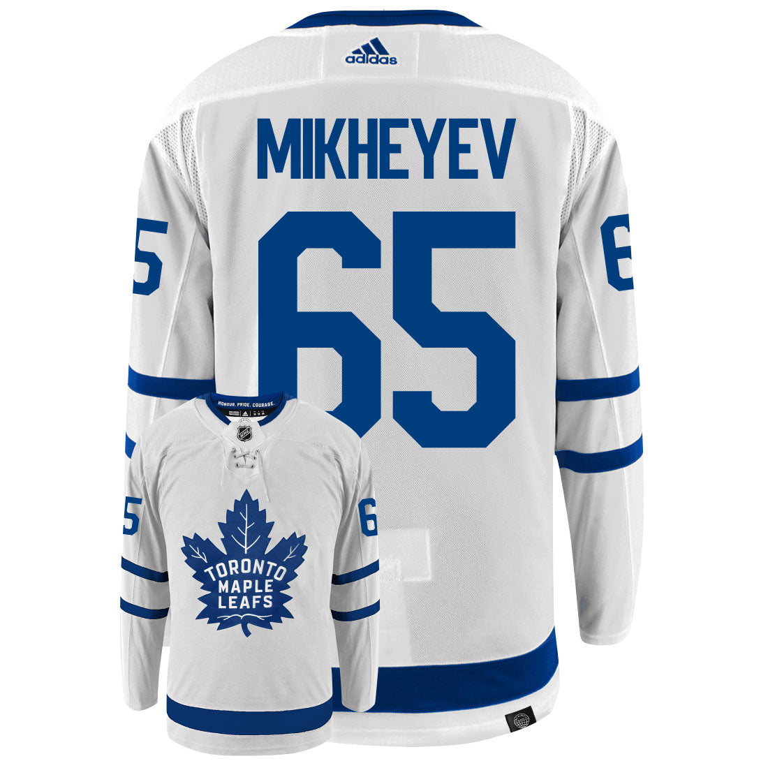 Ilya Mikheyev Toronto Maple Leafs Adidas Primegreen Authentic Away NHL Hockey Jersey - Back/Front View