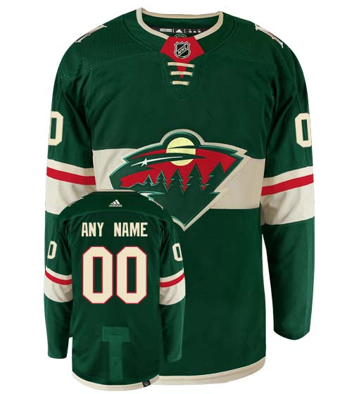 Minnesota Wild Adidas Primegreen Authentic Home NHL Hockey Jersey - Front/Back View
