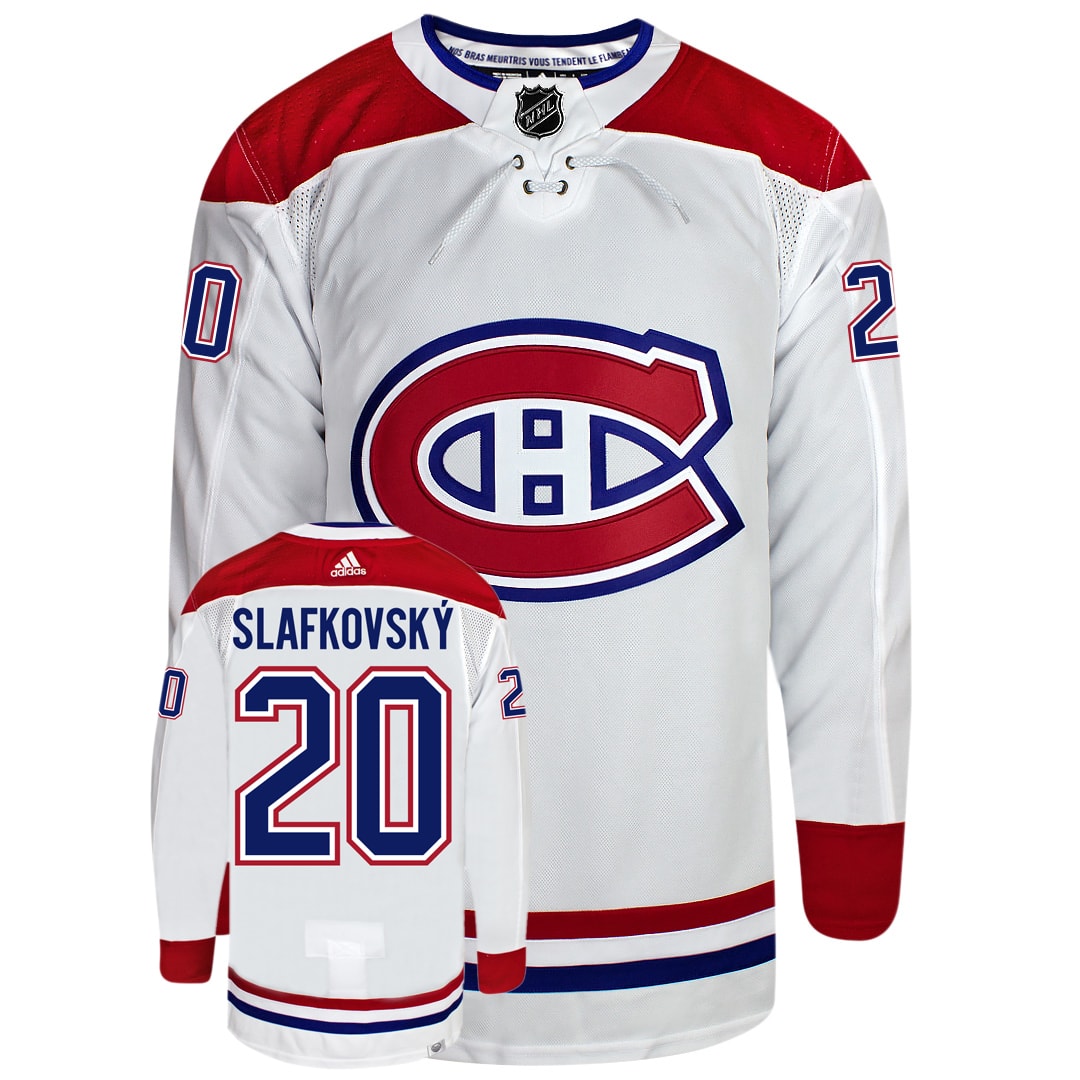 Juraj Slafkovský Montreal Canadiens Adidas Primegreen Authentic Away NHL Hockey Jersey - Front/Back View
