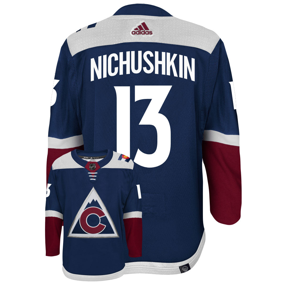 Valeri Nichushkin Colorado Avalanche Adidas Primegreen Authentic Third Alternate NHL Hockey Jersey - Back/Front View