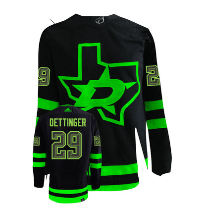 Jake Oettinger Dallas Stars Adidas Primegreen Authentic Third Alternate NHL Hockey Jersey - Front/Back View