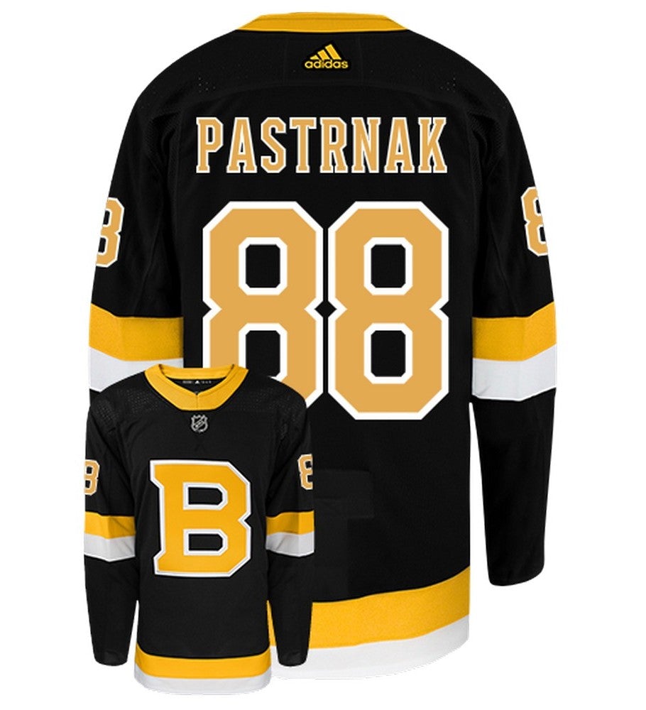 David Pastrnak Boston Bruins Adidas Primegreen Authentic Alternate NHL Hockey Jersey - Back/Front View