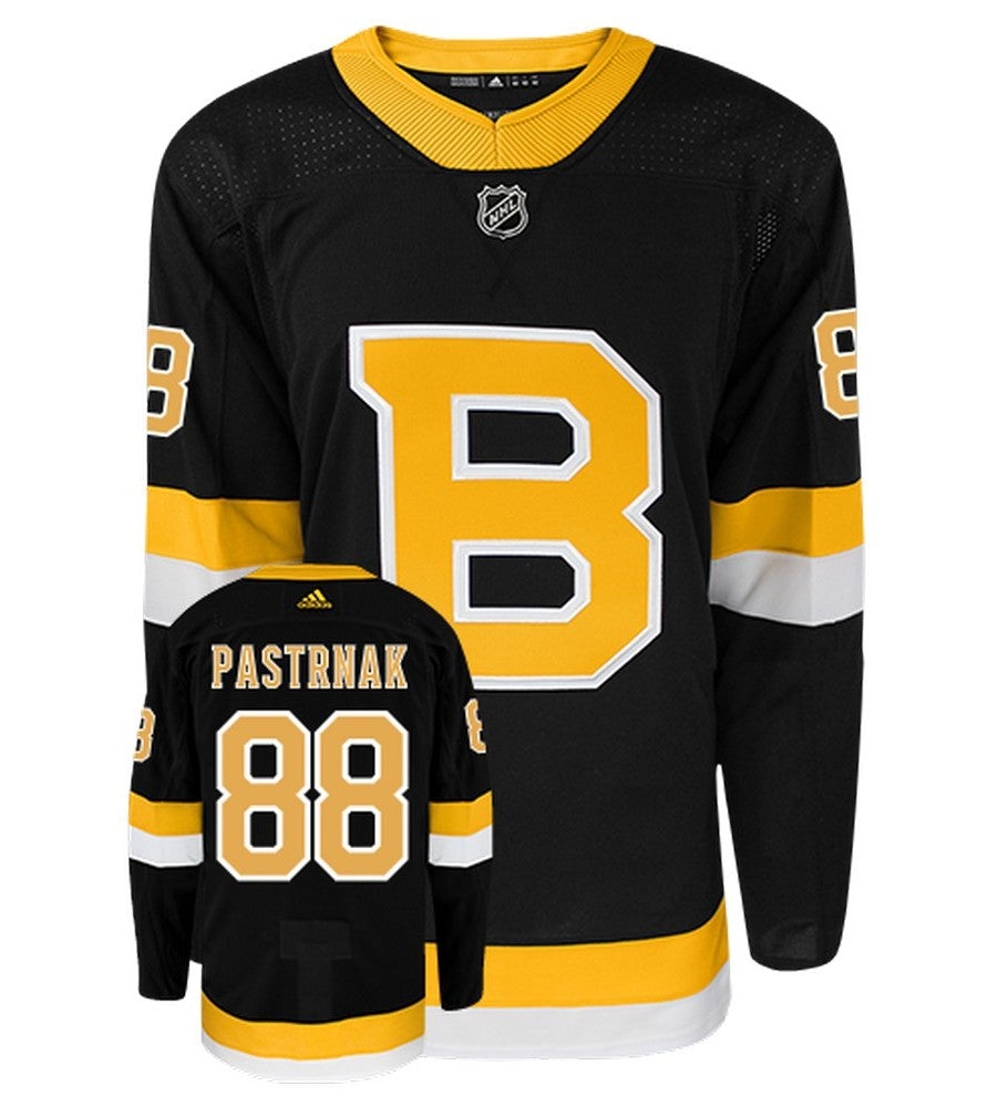 David Pastrnak Boston Bruins Adidas Primegreen Authentic Alternate NHL Hockey Jersey - Front/Back View