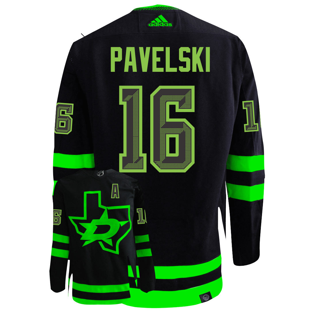 Joe Pavelski Dallas Stars Adidas Primegreen Authentic Third Alternate NHL Hockey Jersey - Back/Front View