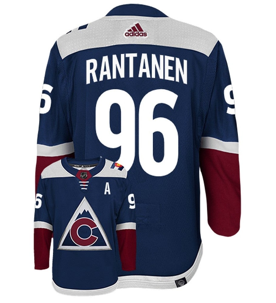 Mikko Rantanen Colorado Avalanche Adidas Primegreen Authentic Alternate NHL Hockey Jersey - Back/Front View