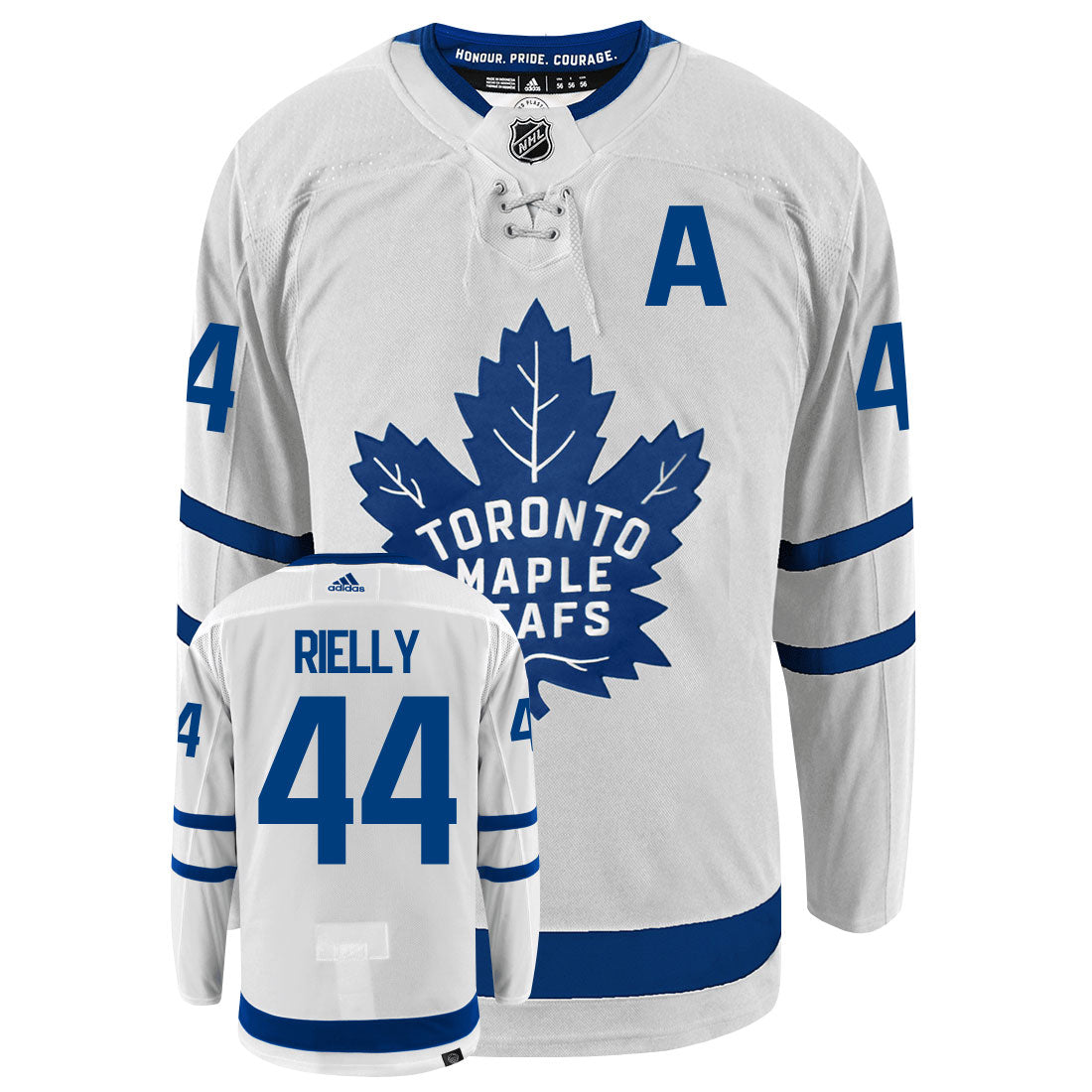 Morgan Rielly Toronto Maple Leafs Adidas Primegreen Authentic Away NHL Hockey Jersey - Front/Back View