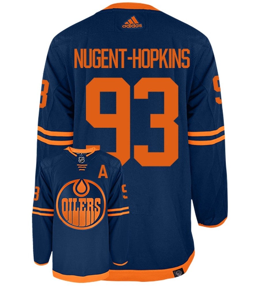 Ryan Nugent-Hopkins Edmonton Oilers Adidas Primegreen Authentic Alternate NHL Hockey Jersey - Back/Front View