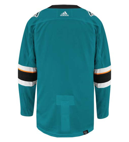 San Jose Sharks Adidas Primegreen Authentic Home NHL Hockey Jersey - Back View