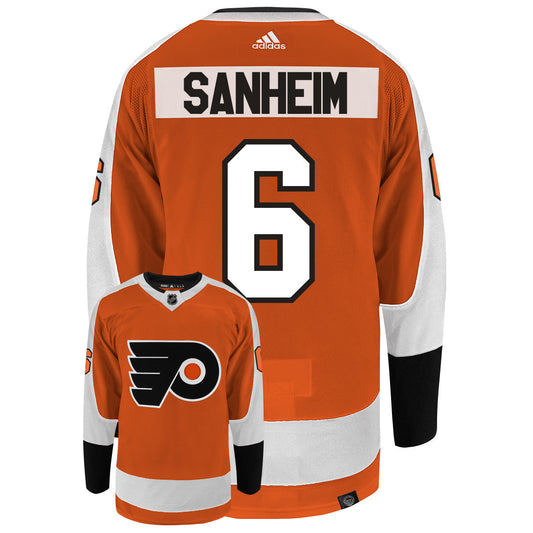 Travis Sanheim Philadelphia Flyers Adidas Primegreen Authentic Home NHL Hockey Jersey - Back/Front View